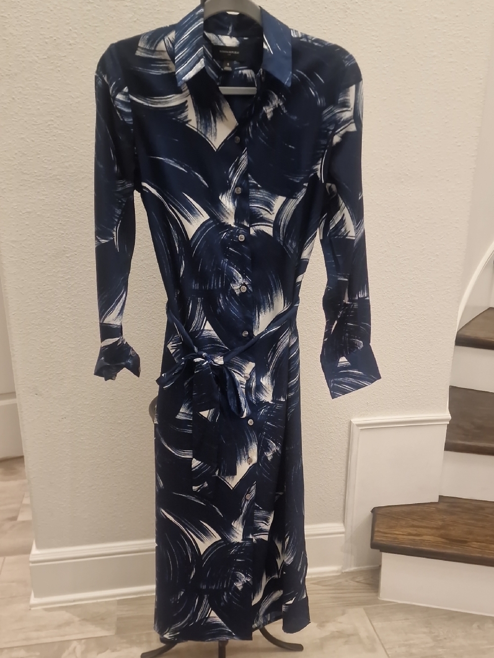 Banana Republic Navy Brushstroke Shirt Dress with Belt